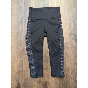 Lululemon Leggings 4 Black Colour Me Quick Crop Workout Laser Cut Print‎ W6AJMS